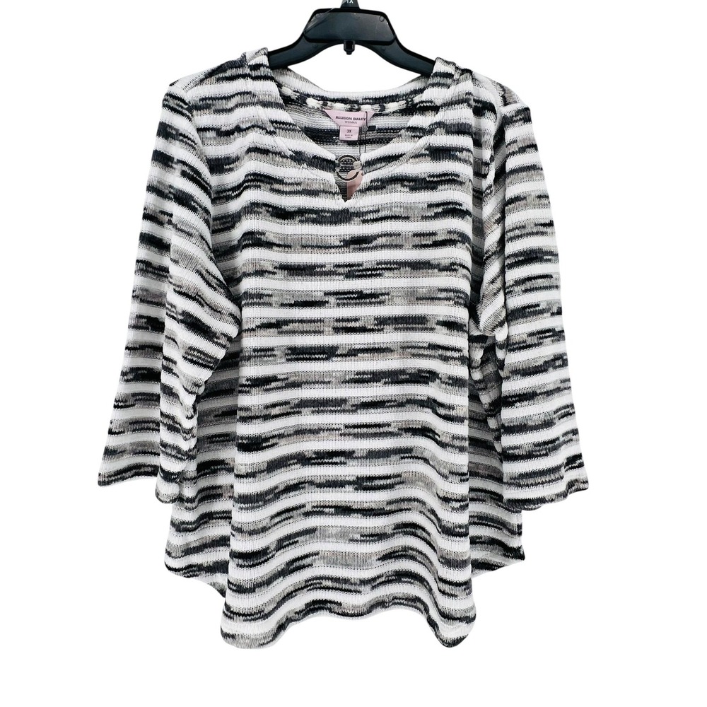 Allison Daley Sweater Womens 3X Striped Textured Pullover Ring Detail